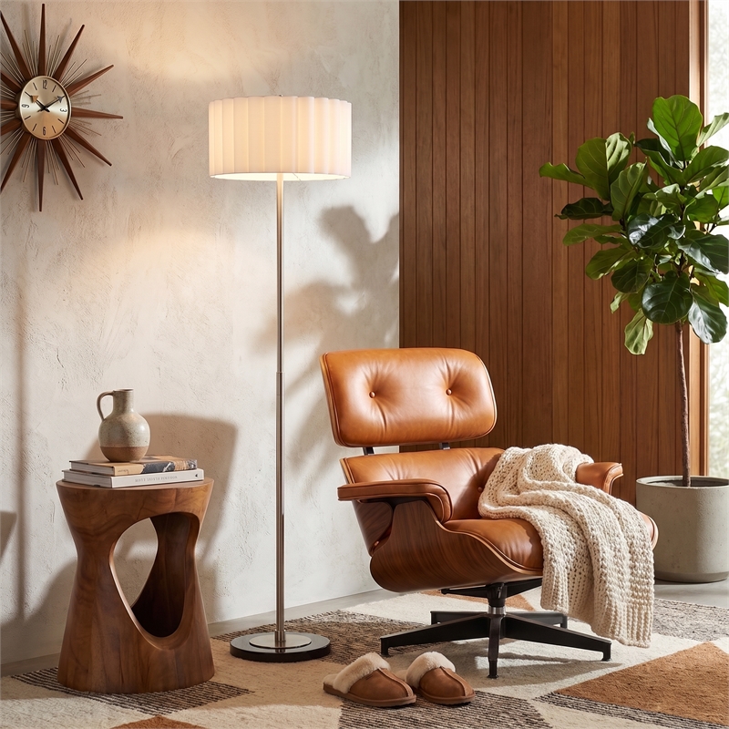 Slimline Floor Lamp Scallop Shade Satin Nickel Base
