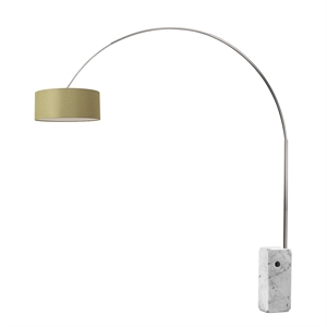 Iconic 95&quot Arc Lamp - Satin Nickel White Marble Base Drum Avocado Linen Shade
