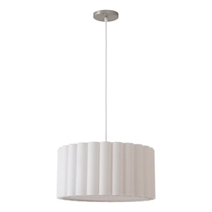 Scallop 15&quot Pendant Kit - Drum White Linen Shade Satin Nickel Finish