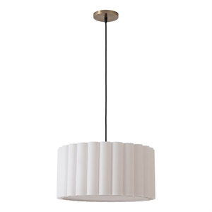 Scallop 15&quot Pendant Kit - Drum White Linen Shade Brass Steel Dimmable