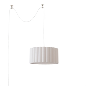 Scallop 15&quotD Kit - Drum White Linen Shade Satin Nickel Steel Dimmable