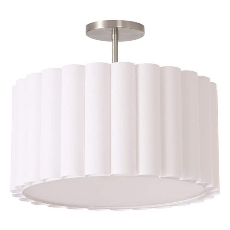 Semi Flush Mount White Scallop Linen Medium Shade Satin Nickel