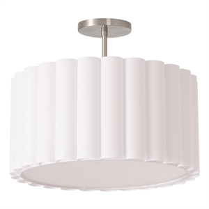 Semi Flush Mount White Scallop Linen Medium Shade Satin Nickel