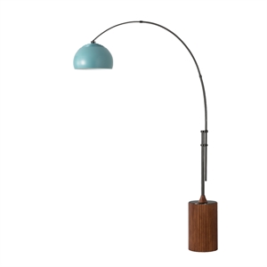 Tambo 92&quot Arc Lamp - Mid-Century Modern Black Nickel Walnut Base Turquoise Shade