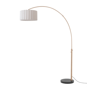 Scallop 92&quot Arc Lamp - Weathered Brass Black Marble White Linen Shade