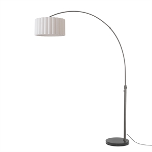 Scallop 92&quot Arc Lamp Black Nickel Black Marble Base White Linen Shade LED Bulb