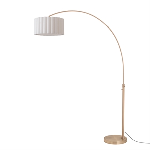 Scallop 92&quot Arc Lamp Weathered Brass White Linen Shade Modern