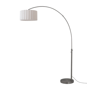 Scallop 92&quot Arc Lamp - Black Nickel Steel Base White Linen Shade Dimmable Bulb Included