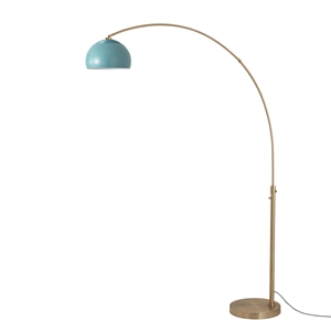Half Dome 92&quot Arc Lamp - Mid-Century Modern Black Marble Base Blue Shade