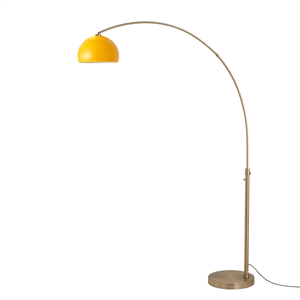 Half Dome 92&quotH 1-Light Arc Lamp Mustard Shade Weathered Brass  Dimmable