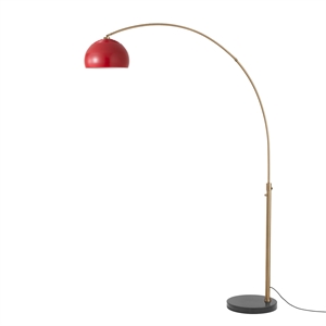 Half Dome 92&quot Arc Lamp - Mid-Century Modern Brass Marble Crimson Red Shade