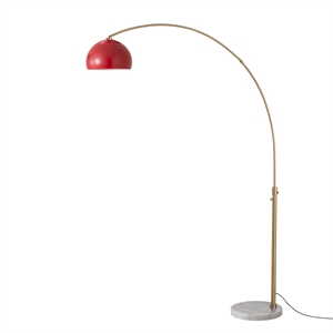 Half Dome 92&quot Arc Lamp Weathered Brass Marble Base Red Shade