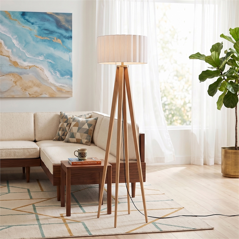 Quattro Modern Floor Lamp White Linen Shade Ash Steel 61