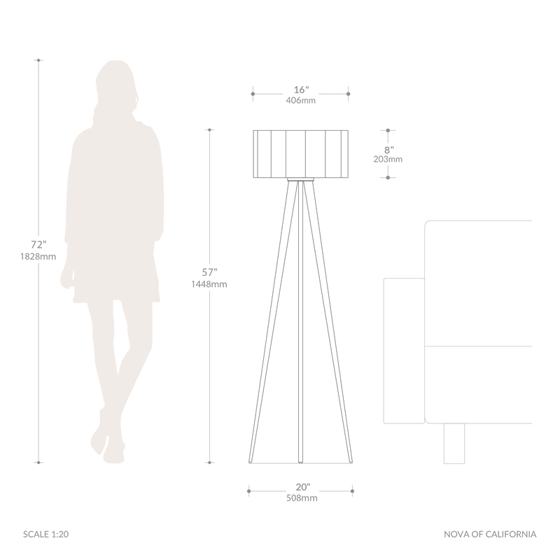 Quattro Modern Floor Lamp White Linen Shade Ash Steel 61