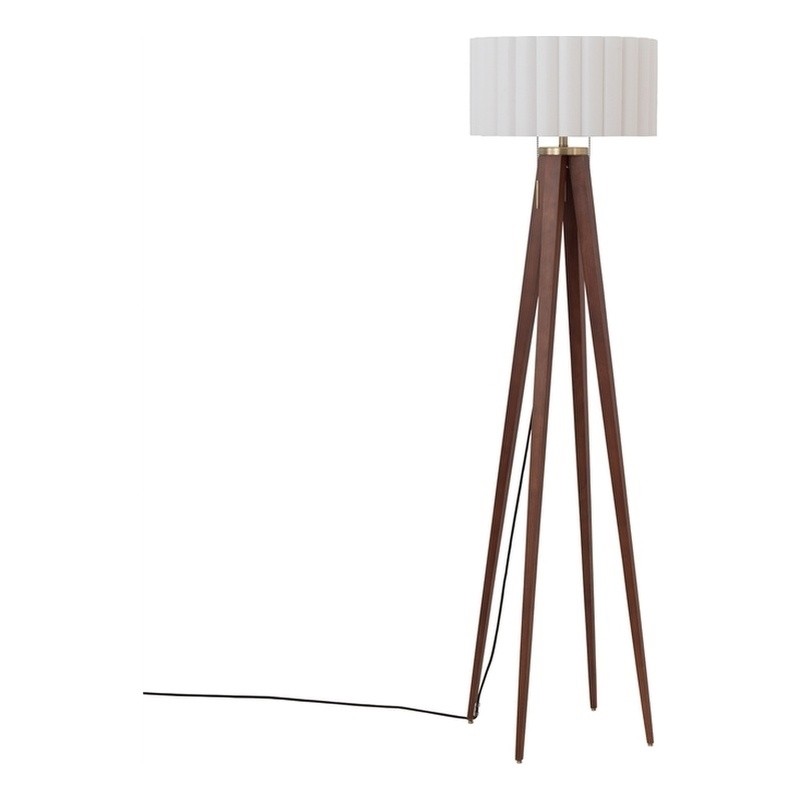 Quattro Floor Lamp - Modern Dark Walnut Steel White Linen Drum Shade 61 Tall