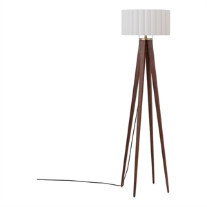 Quattro Floor Lamp - Modern Dark Walnut Steel White Linen Drum Shade 61 Tall