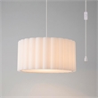 Scallop Swag Lamp - Satin Nickel Steel Drum White Linen Shade Dimmable Bulb Included