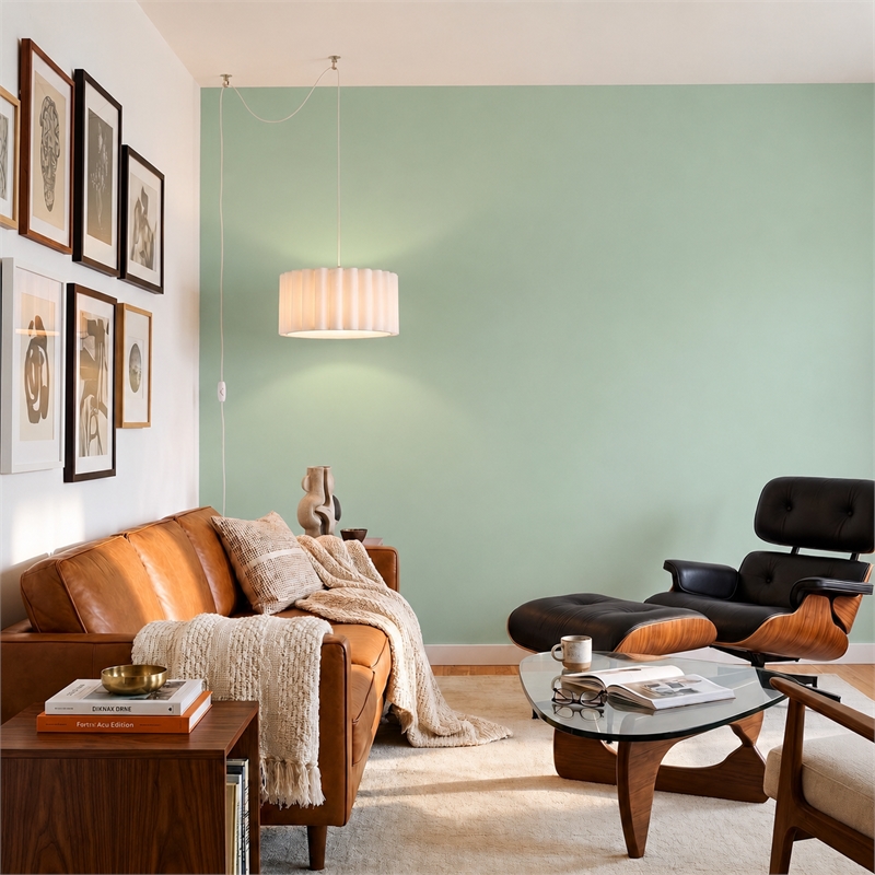 Scallop Swag Lamp - Satin Nickel Steel Drum White Linen Shade Dimmable Bulb Included