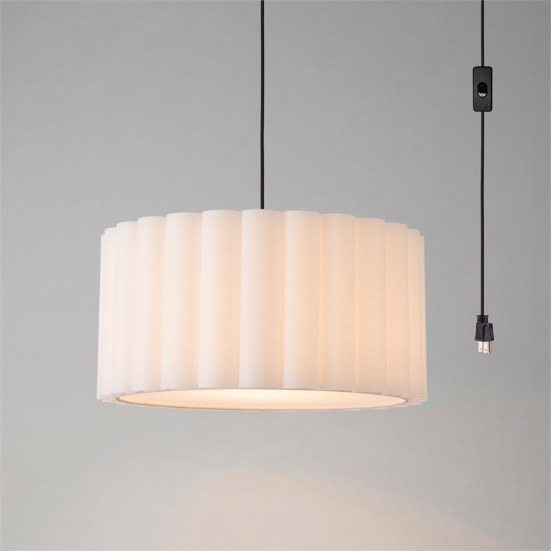 Scallop Swag Lamp - Brass Steel White Linen Shade Dimmable