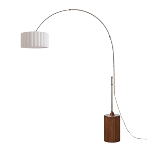 Tambo 92&quot Arc Lamp Satin Nickel Walnut Base White Drum Shade