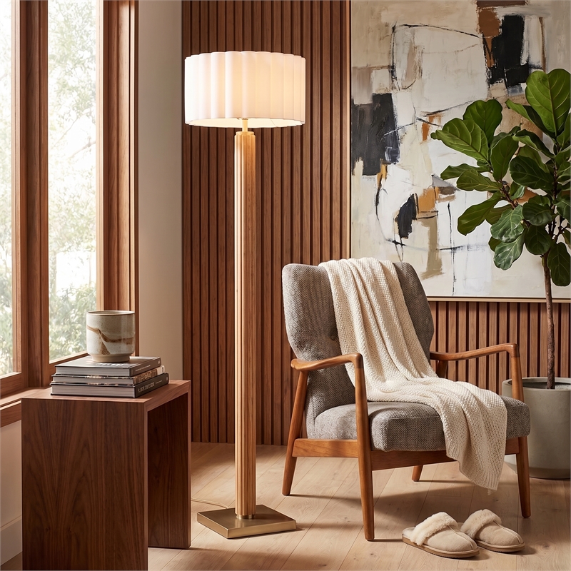 Tambo Floor Lamp Scallop Shade Weathered Brass Natural Ash