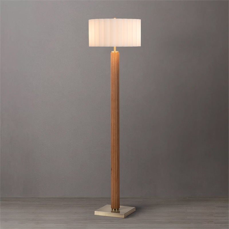 Tambo Floor Lamp Scallop Shade Weathered Brass Natural Ash