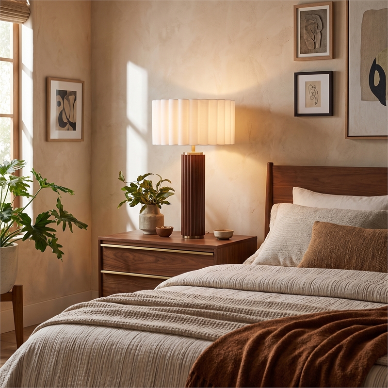 Tambo Table Lamp Scallop Shade Weathered Brass Dark Walnut