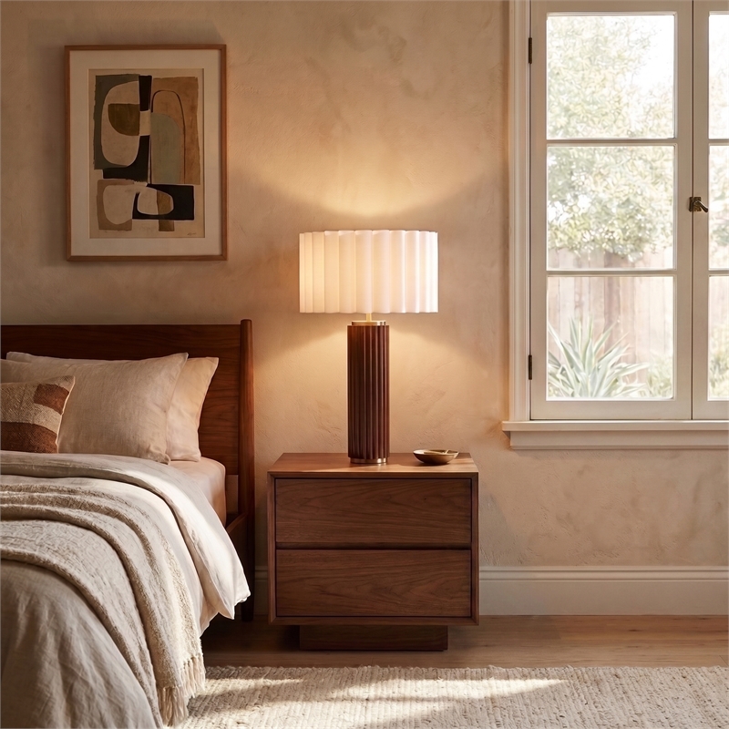 Tambo Table Lamp Scallop Shade Weathered Brass Dark Walnut