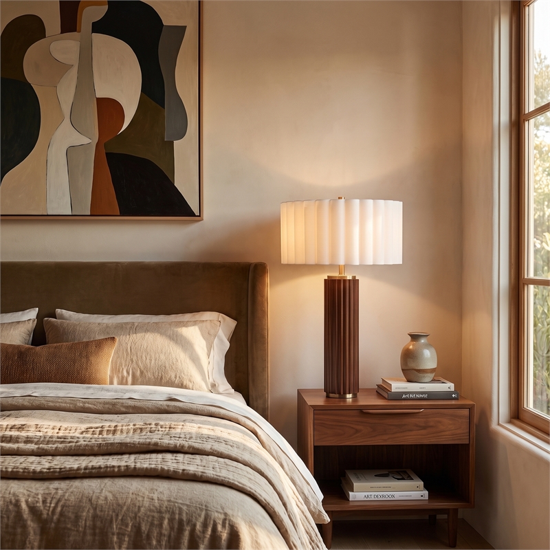 Tambo Table Lamp Scallop Shade Weathered Brass Dark Walnut