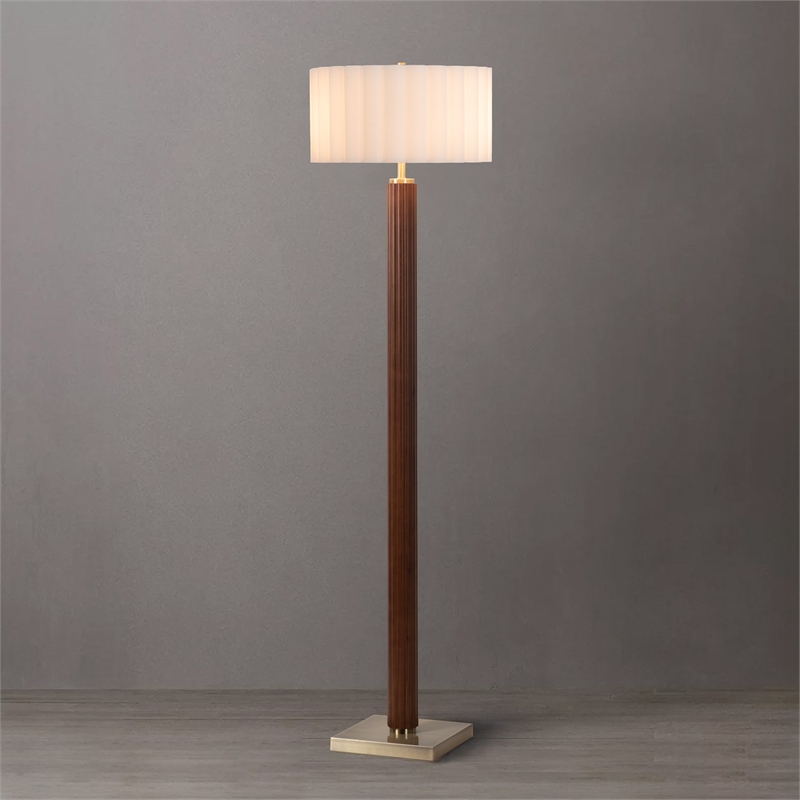 Tambo Floor Lamp Scallop Shade Weathered Brass Dark Walnut