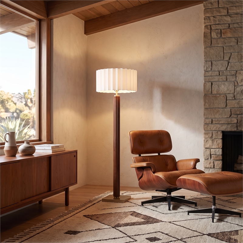Tambo Floor Lamp Scallop Shade Weathered Brass Dark Walnut