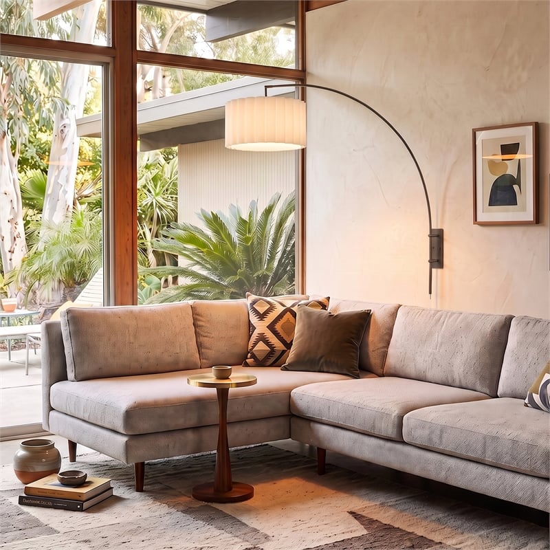 Wall Mounted Arc Lamp - Black Nickel Steel Scallop White Linen