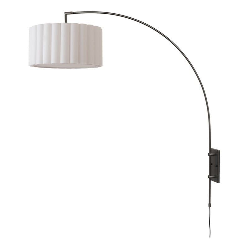 Wall Mounted Arc Lamp - Black Nickel Steel Scallop White Linen