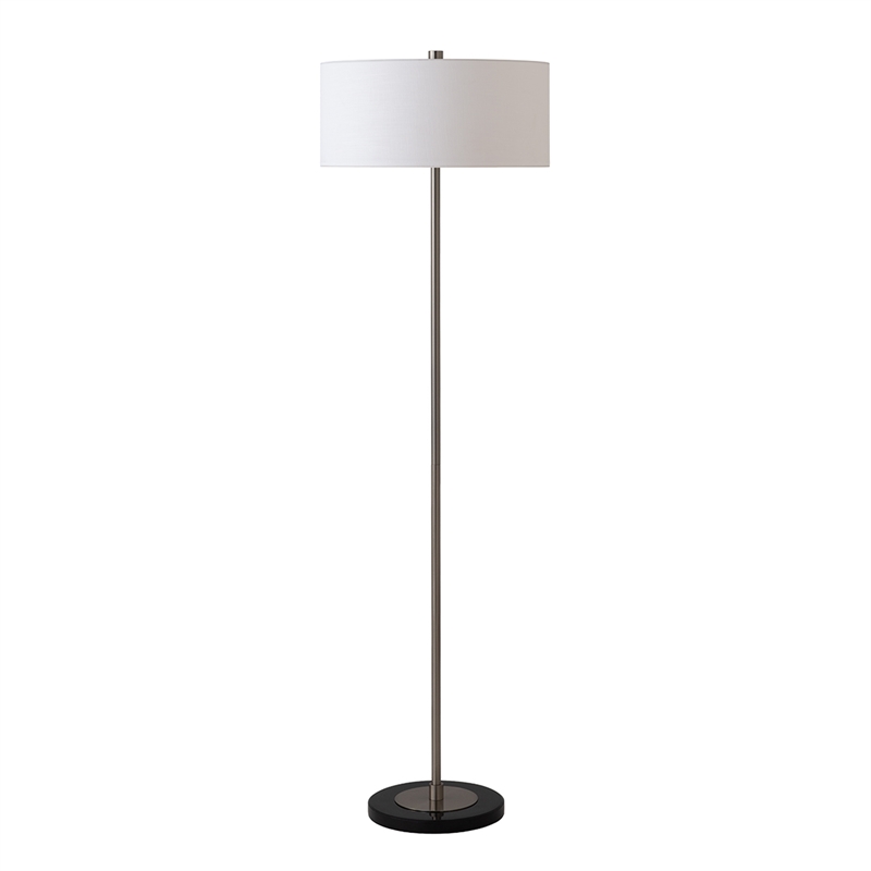 Slimline Floor Lamp Drum White Linen Shade Satin Nickel Base