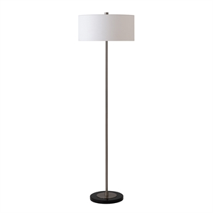 Slimline Floor Lamp Drum White Linen Shade Satin Nickel Base