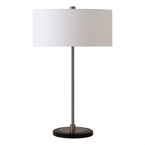 Stretch Slimline Table Lamp Drum White Linen Shade Satin Nickel Base