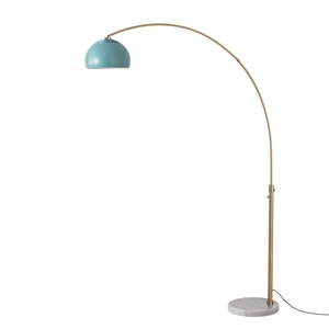 Half Dome 92&quot Arc Lamp Weathered Brass Pool Blue Shade White Marble Base