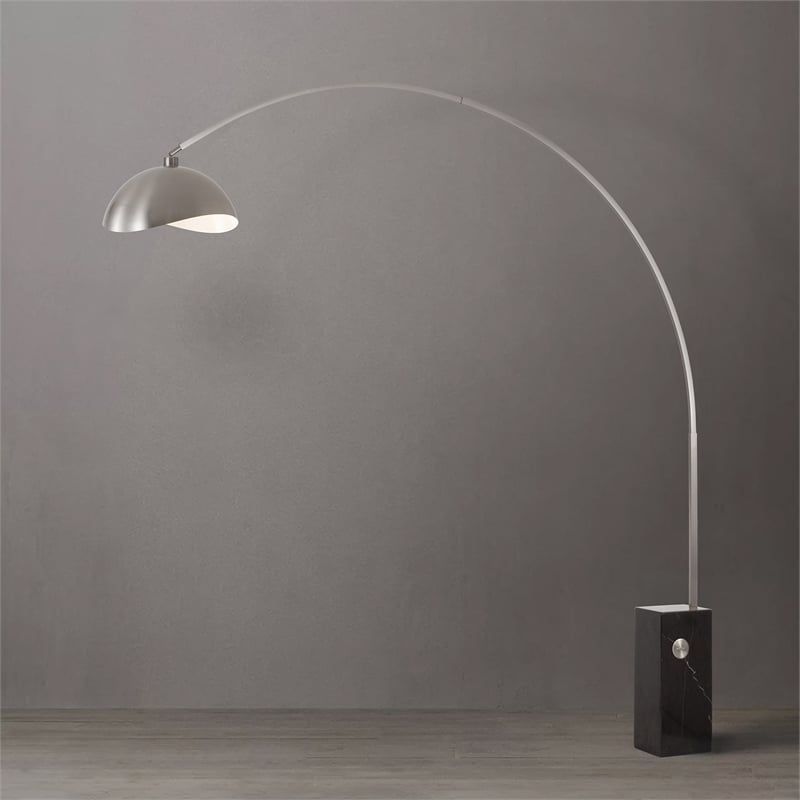 Iconic Arc Lamp - Satin Nickel Black Marble Base Luna Bella Satin Nickel Shade
