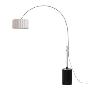 Tambo 92&quot Arc Lamp Satin Nickel Black Oak Base White Linen Shade