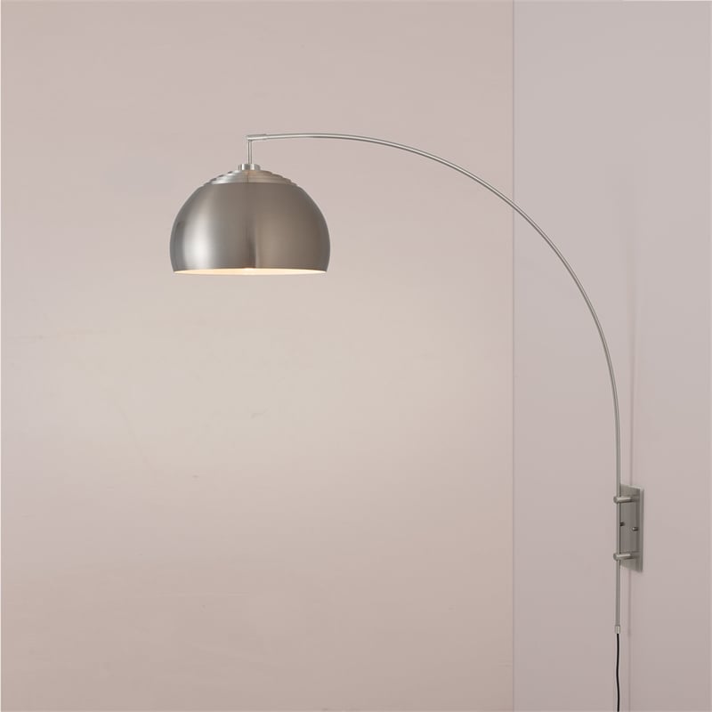 Wall Mounted Arc Lamp - Satin Nickel Half Dome Satin Nickel Shade