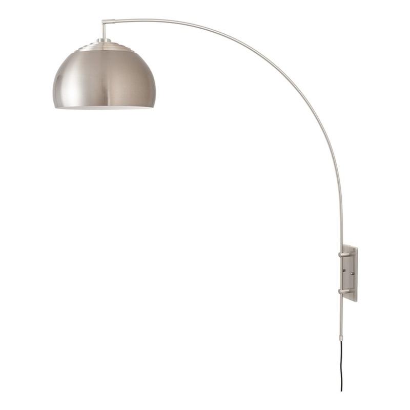 Wall Mounted Arc Lamp - Satin Nickel Half Dome Satin Nickel Shade