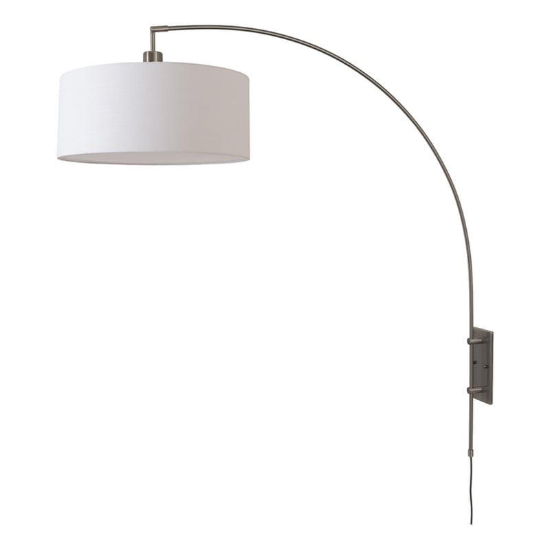 Span Wall Mounted Arc Lamp Black Nickel White Fabric Shade Dimmable