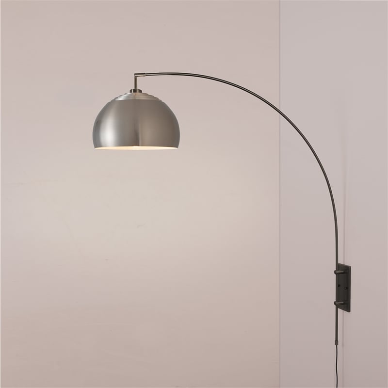 Wall Mounted Arc Lamp - Black Nickel Half Dome Satin Nickel Shade