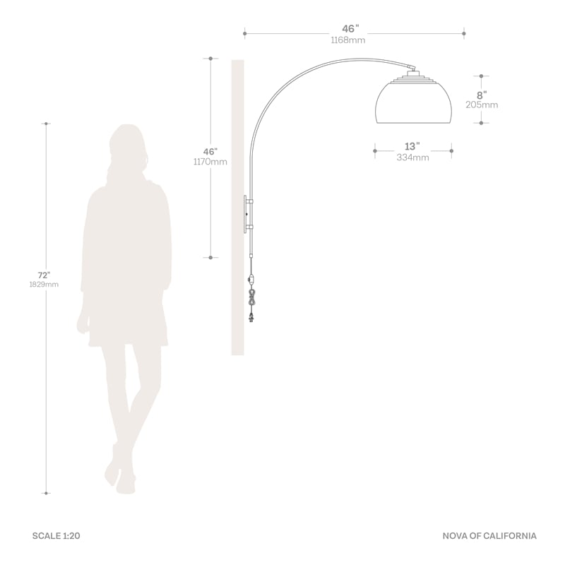 Wall Mounted Arc Lamp - Black Nickel Half Dome Satin Nickel Shade