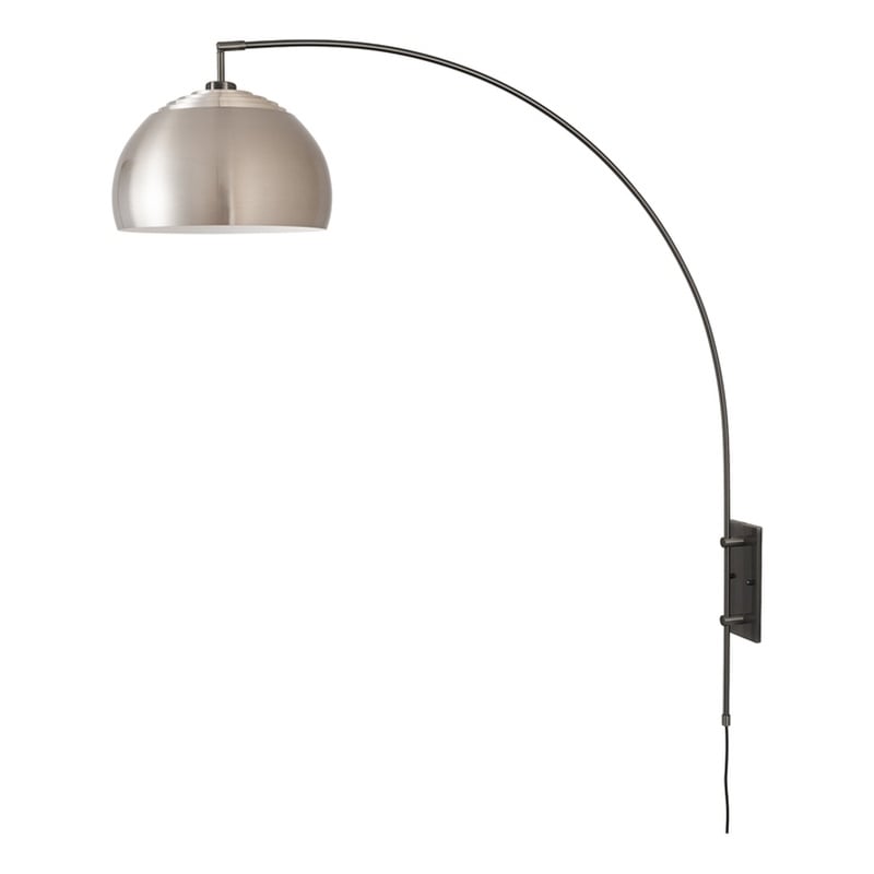 Wall Mounted Arc Lamp - Black Nickel Half Dome Satin Nickel Shade