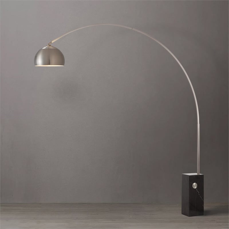 Iconic Arc Lamp - Satin Nickel Black Marble Base Half Dome Satin Nickel Shade