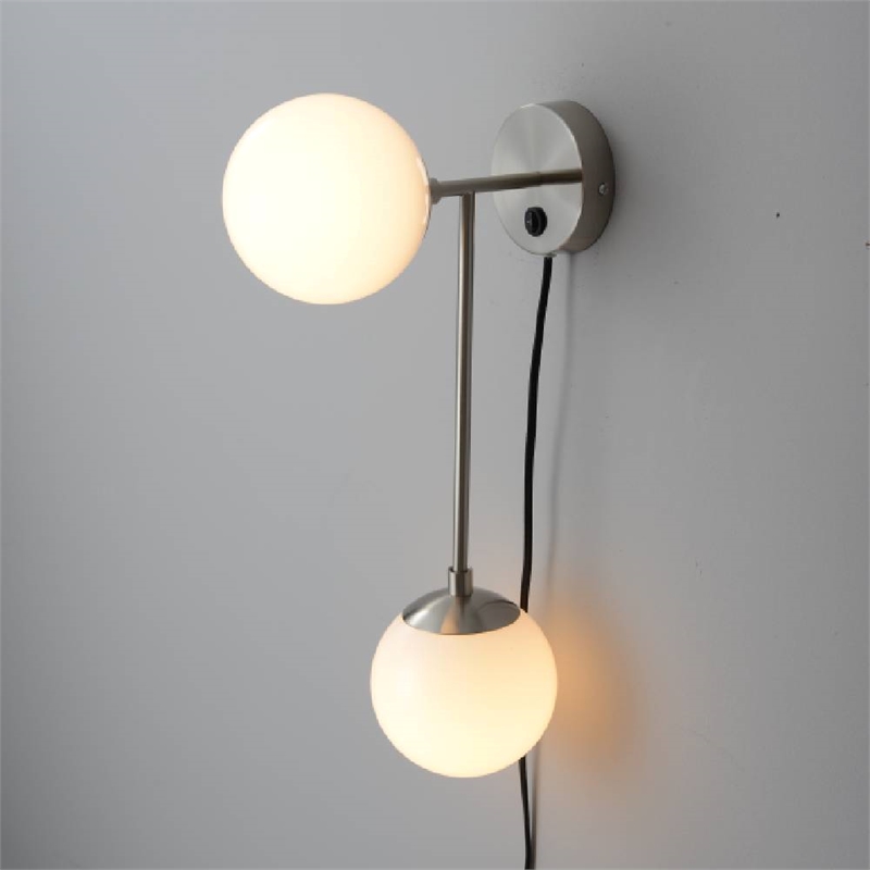 Duo Modern Contemporary Wall Sconce Satin Nickel Plug-In Light
