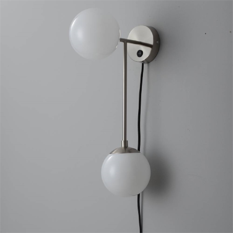 Duo Modern Contemporary Wall Sconce Satin Nickel Plug-In Light