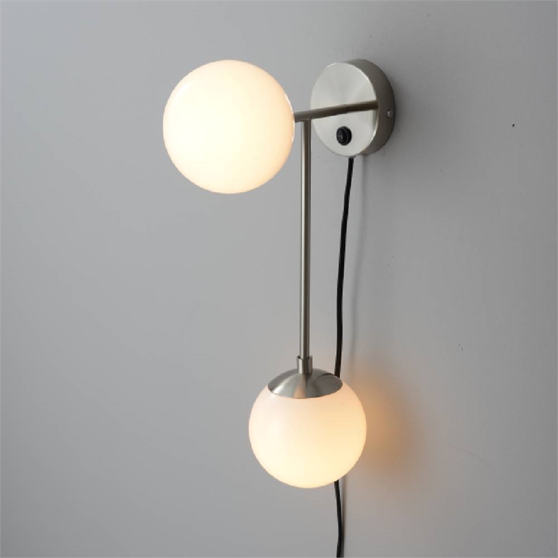 Duo Modern Contemporary Wall Sconce Satin Nickel Plug-In Light