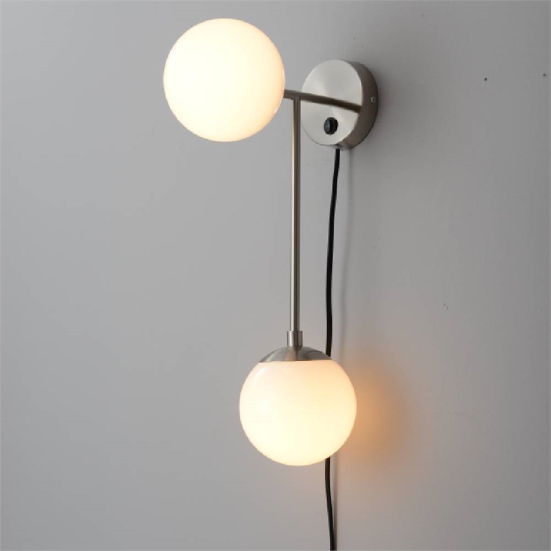 Duo Modern Contemporary Wall Sconce Satin Nickel Plug-In Light
